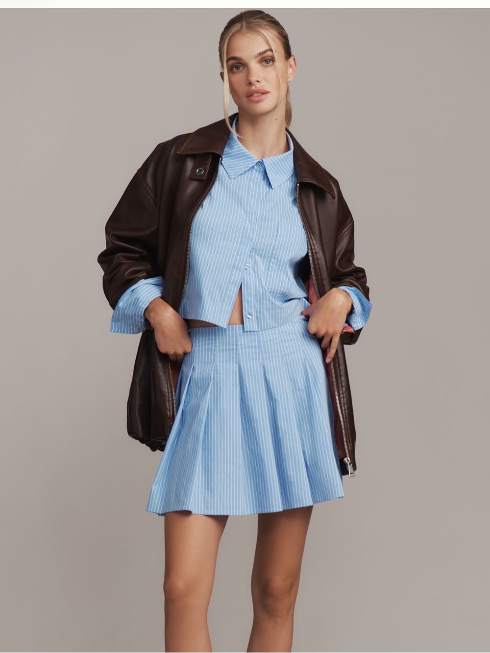 Maeve Stripe Pleated Mini Skirt – Blue Pinstripe Preppy Tennis Style Size Small